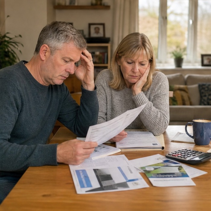 Couple reviewing energy bills at the dining table