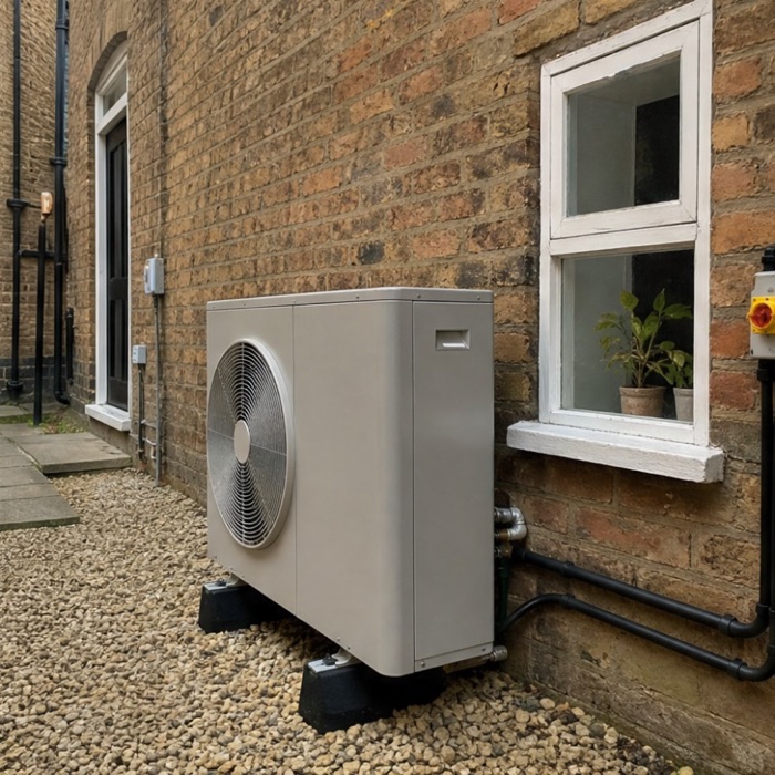 Air source heat pump at a renovated period home