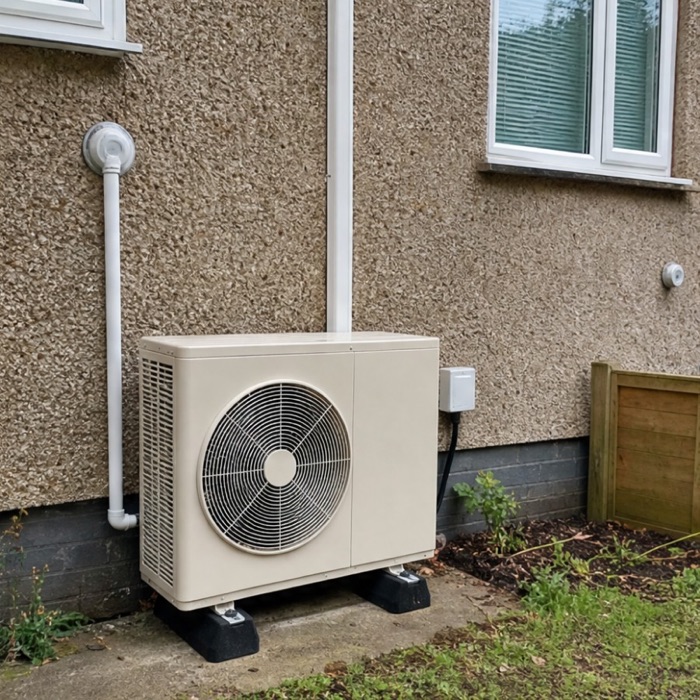 Heat pump installed at a semi-detached house